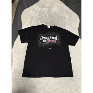 2009 Men's Kerusso Jesus Beat The Devil With‎ A Big Ugly Stick Black T-Shirt L